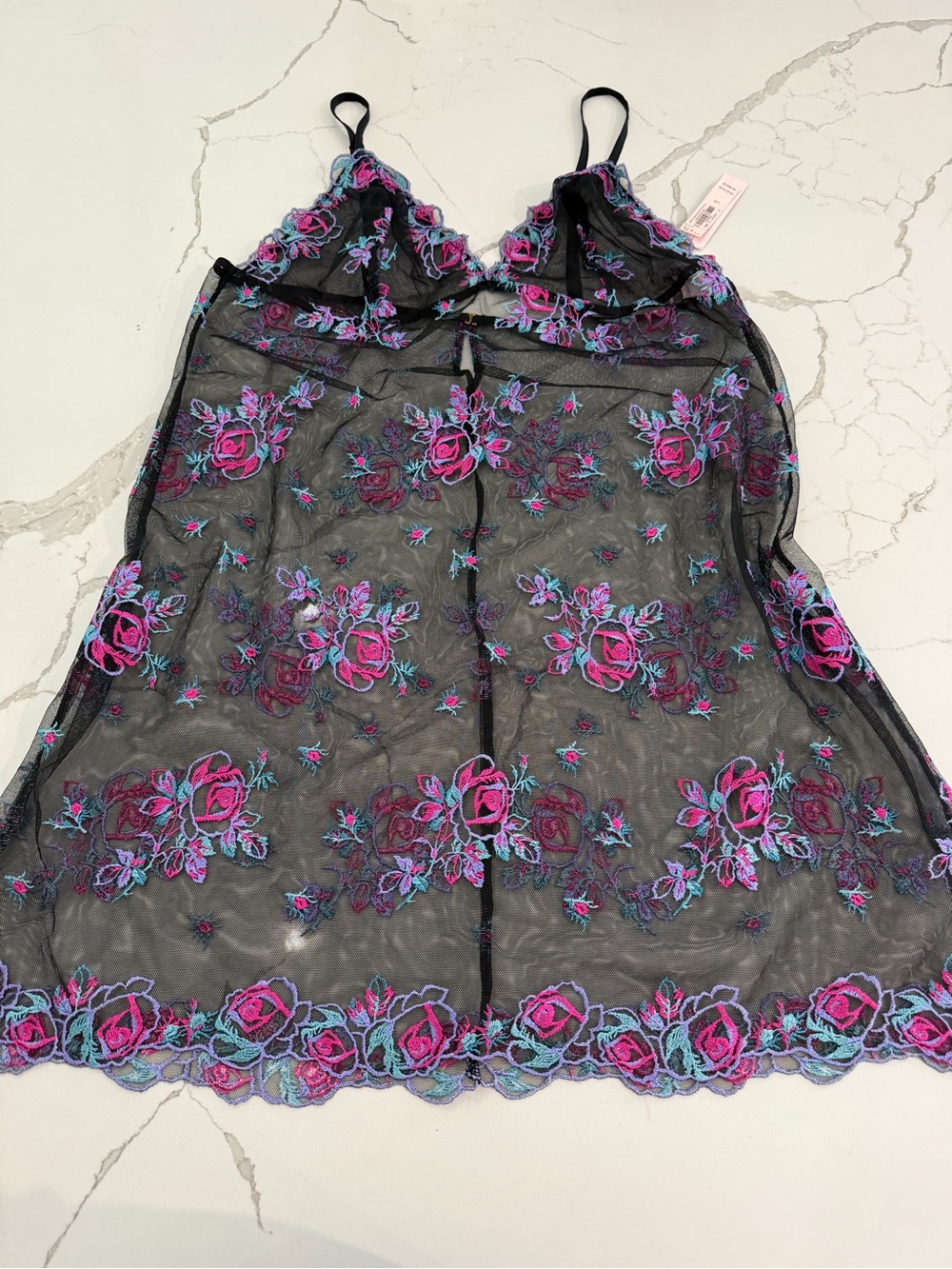 NWT Victoria's Secret Floral Embroidery Sheer Mesh lingerie Slip size L - Picture 2 of 12